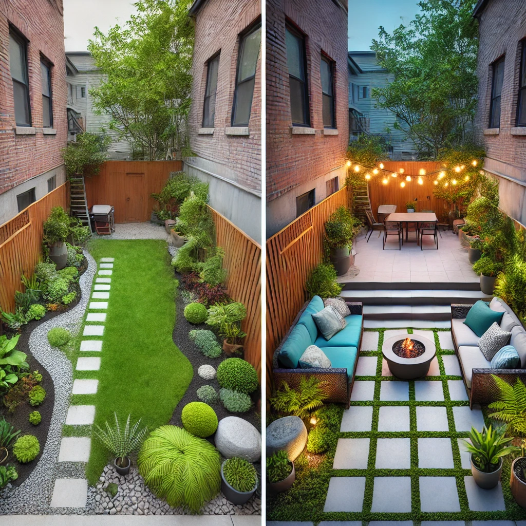 A before-and-after small urban space that was beautifully landscaped.